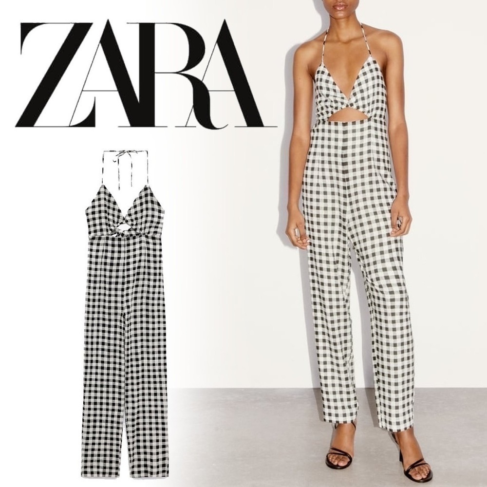 NWT Zara gingham sleeveless halter neck open back jumper